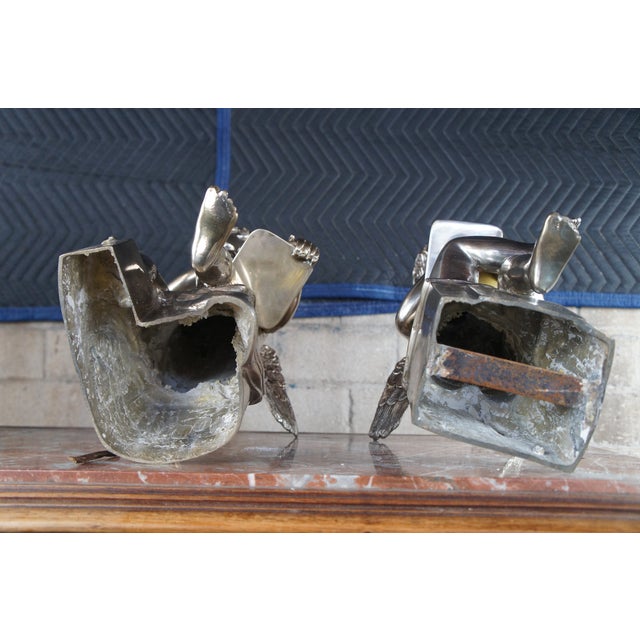 Set of 2 Vintage Large Neoclassical Silver Holloware Figural Cherub Angel Bookends Sculptures For Sale - Image 11 of 12