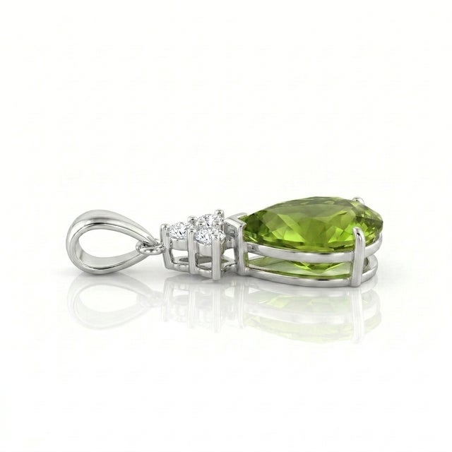 Dainty Peridot & Cubic Zirconia 925 Silver Pendant, August Birthstone Pendant For Sale - Image 4 of 7