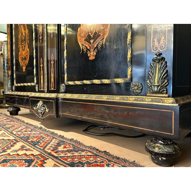Napoleon III Style Soffit Cabinet in Blackened Wood with Marquetry, 19th Century For Sale - Image 9 of 10