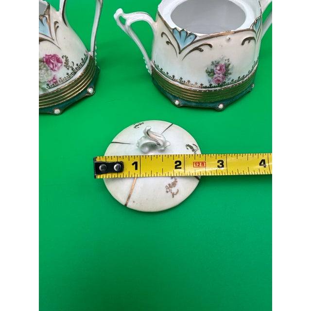 Antique Rs Prussia Rose & Peony Art Deco Style Creamer and Covered Sugar Set For Sale - Image 11 of 12
