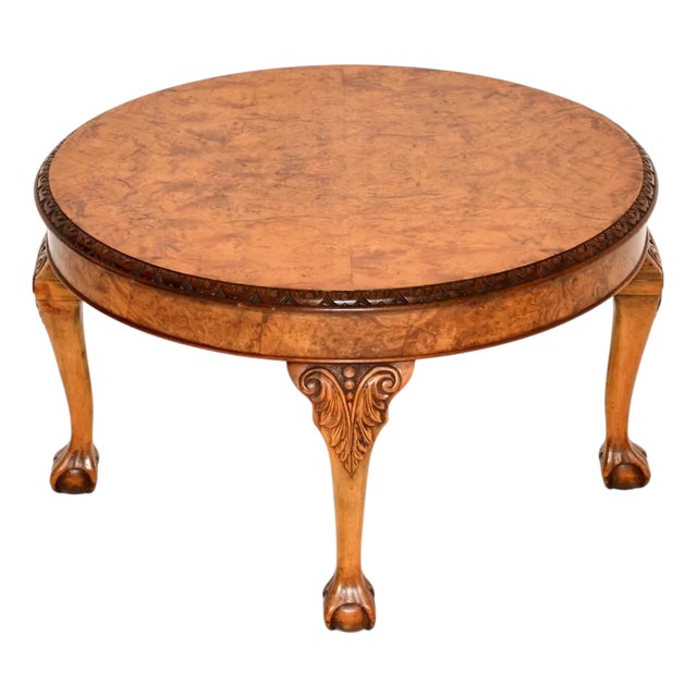 Antique Burr Walnut Coffee Table, 1920s For Sale