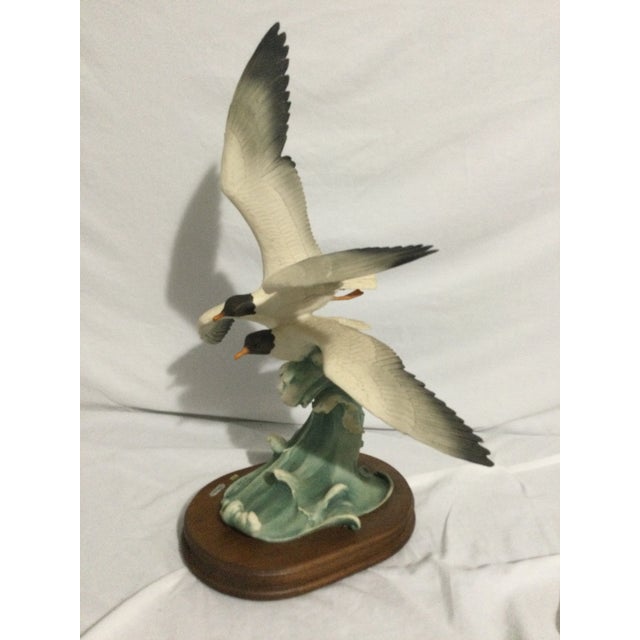 Vintage Coastal Bird Sculpture With Waves on Wooden Base For Sale - Image 4 of 5