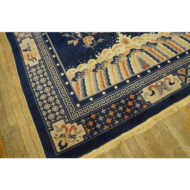1920s Navy Blue Birds Medallion Antique Chinese Peking Carpet 6' 1'' X 9' Knotted Wool Rug For Sale - Image 9 of 12