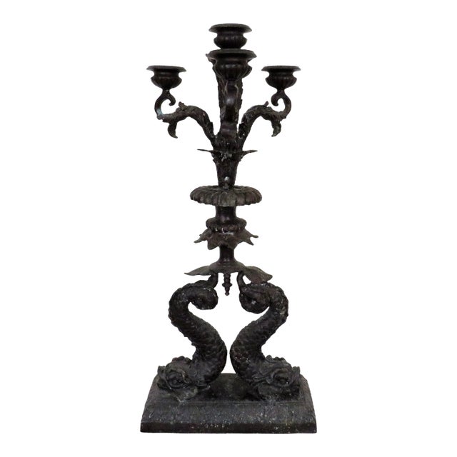 1 of 2 Huge Rare Maitland Smith Bronze Candelabra With Dolphins Candle Holders For Sale