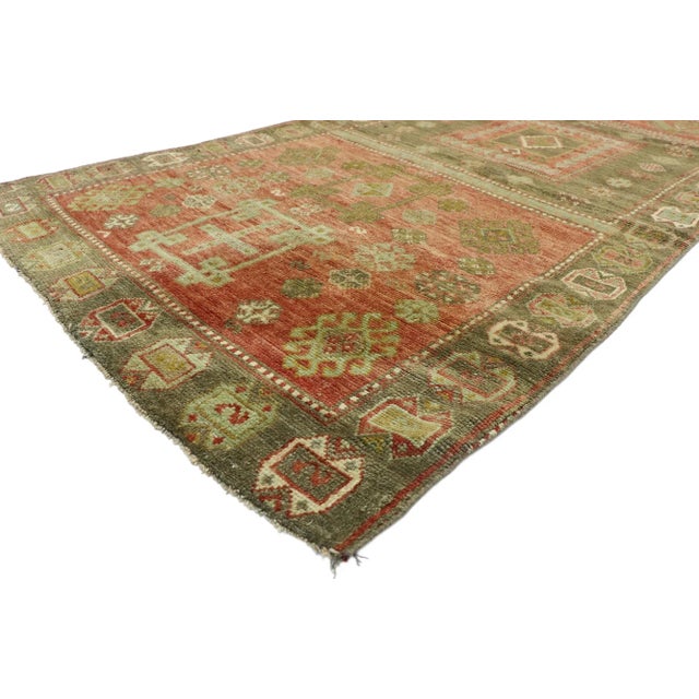 52770 Vintage Turkish Oushak Rug Runner, 03'07 x 14'06. This vintage Turkish Oushak rug runner is a masterful display of...