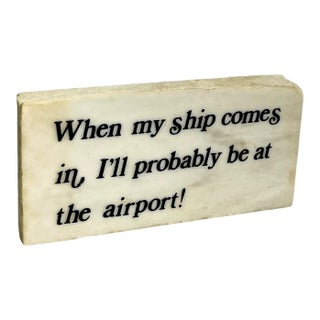 Vintage Marble Desk Plaque With Humorous Saying, Mid-Century Accent For Sale