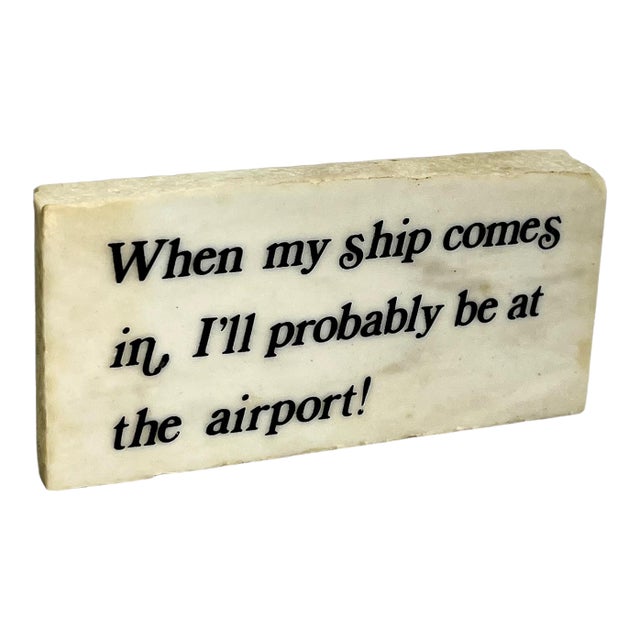 Vintage Marble Desk Plaque With Humorous Saying, Mid-Century Accent For Sale