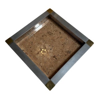 Vintage Cork and Metal Tray With Brass Corner Accents For Sale
