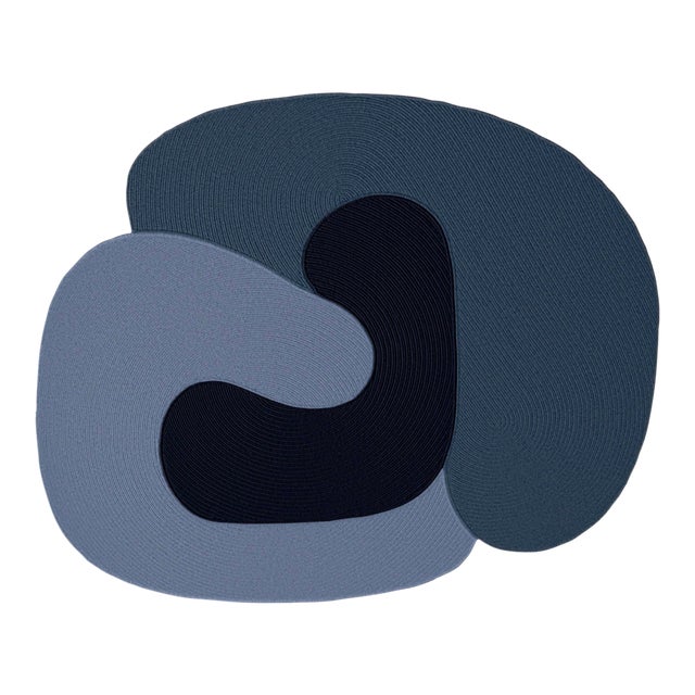 Riff Rug, 4x6ft, Multicolor B: Light Blue, Navy Blue, Medium Blue, From Souda, Braided, Coiled Wool Area Rug For Sale