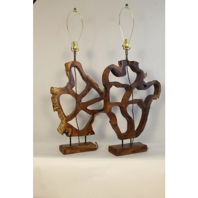 Wood Mid 20th Century Italian Free Form Sculptural Lamps - A Pair For Sale - Image 7 of 10