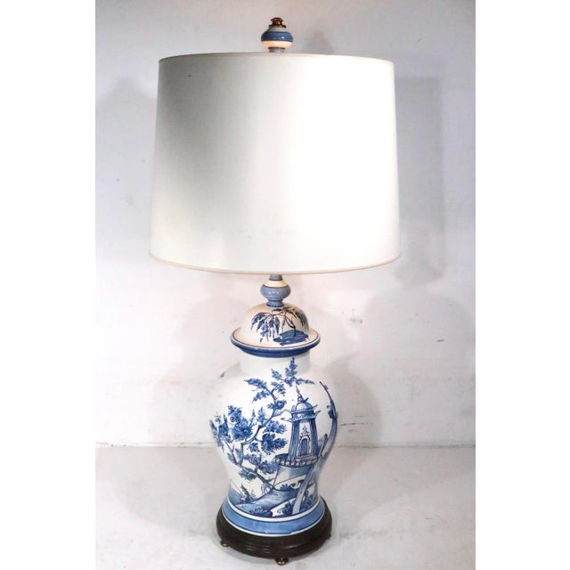 Mid 20th Century Chinese Style Blue and White Ginger Jar Form Ceramic Lamp by Frederick Cooper For Sale In New York - Image 6 of 12