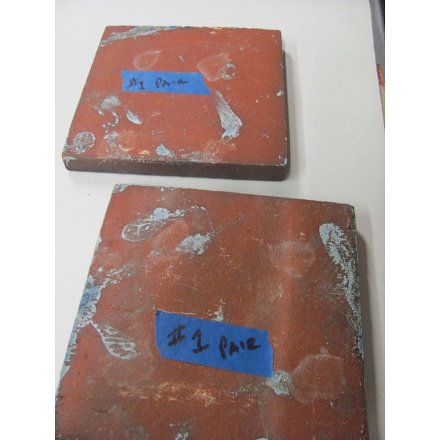 Pair of Grueby Pottery 6" X 6" Blue Ceramic Tiles Stickley Era Attributed For Sale - Image 13 of 13