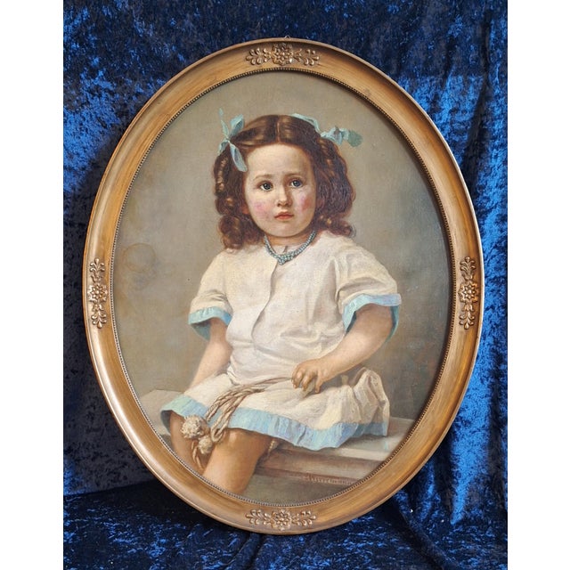 Wiesemann, Girl in a White and Blue Dress, 1910s, Oil on Panel, Framed For Sale - Image 6 of 6