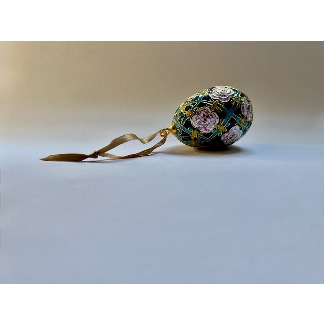 Classic Fabergé Champleve style Imperial type adorned hanging Egg Ornament, Circa 1970's. Featuring a larger, handcrafted...