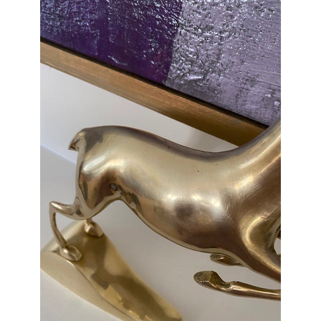 Mid Century Brass Galloping Gazelle- Vintage Brass Shelf Decor For Sale - Image 4 of 11