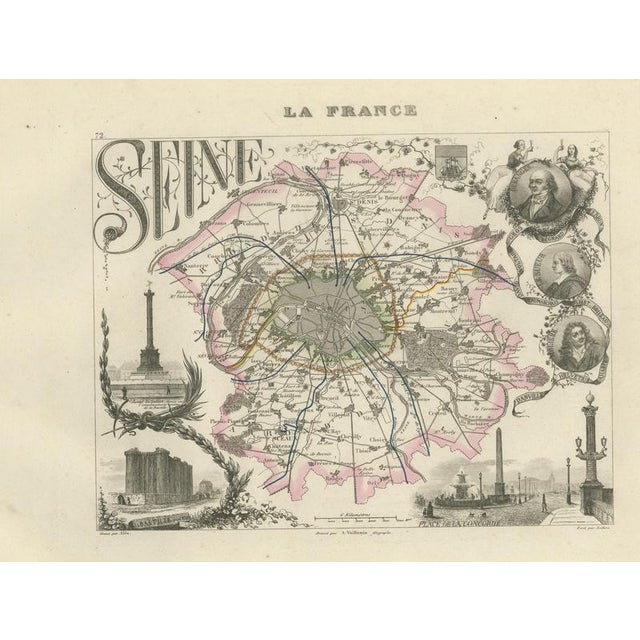 Antique Map of the Seine with Paris and Its Suburbs, 1860 For Sale - Image 12 of 12