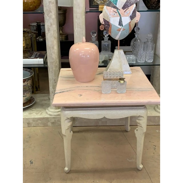 Custom Marge Carson Hollywood Regency End Table with Rare Pink Marble Top For Sale - Image 9 of 13