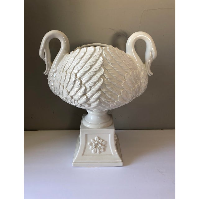 Vintage White Italian Pottery Swan Urn Centerpiece For Sale - Image 9 of 9