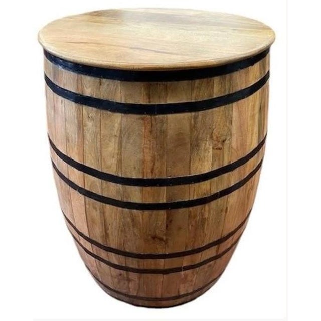Wood Rustic Bourbon Whiskey Barrel Open Wine Bar Cabinet For Sale - Image 7 of 7