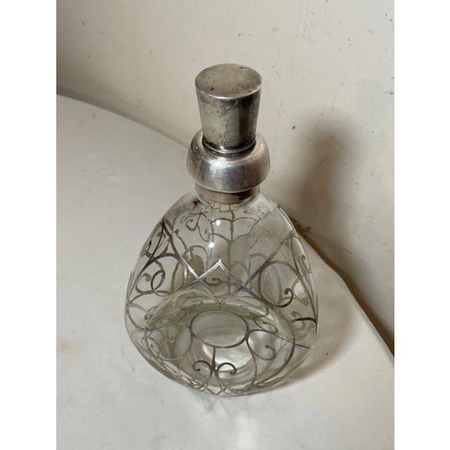 Antique Ornate Sterling Silver Overlay Glass Liquor Claret Decanter Bottle Jar For Sale In New York - Image 6 of 12