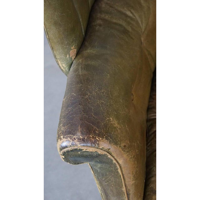 Animal Skin Large Antique Barrel Back Wing Chair in Leather For Sale - Image 7 of 16