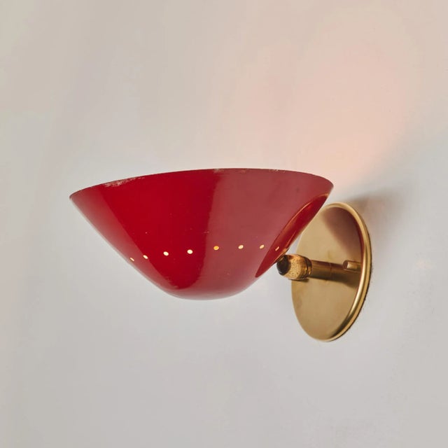 1950s 1950s Stilnovo Perforated Wall Sconce in Red, Unmarked For Sale - Image 5 of 12