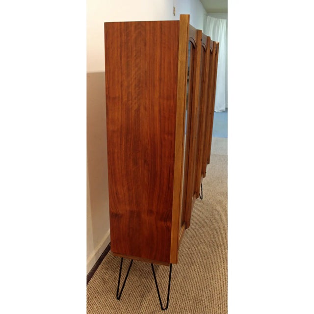 Mid-Century Modern 1940s Mid-Century Danish Modern Lighted Glass Door Walnut Cabinet/Credenza For Sale - Image 3 of 14