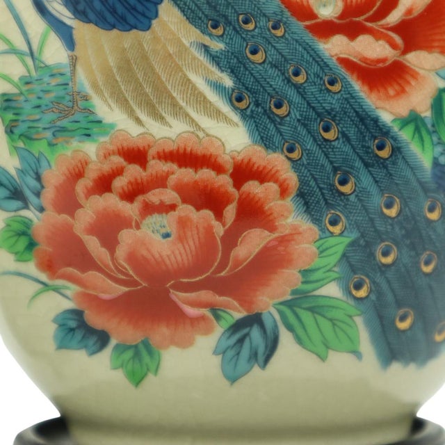 Japanese Vases Peacock Flowers Crackle in Ceramic, 1960s, Set of 2 For Sale - Image 18 of 18