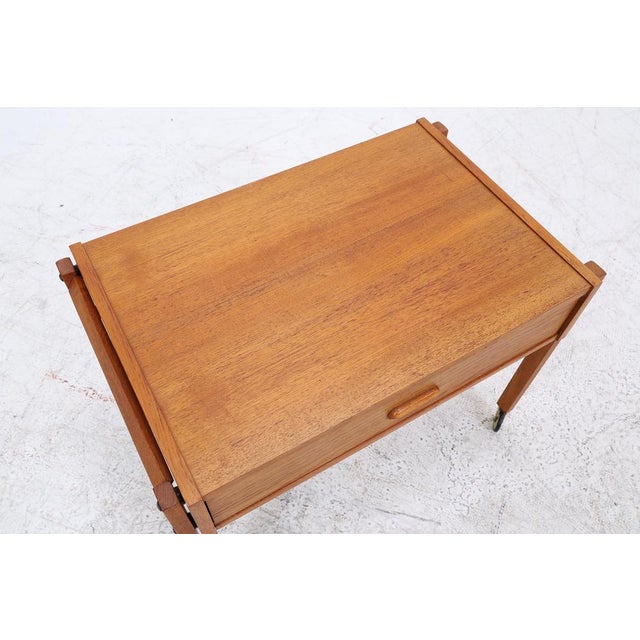 Wood Mid-Century Danish Teak Sewing Box on Wheels, 1960s For Sale - Image 7 of 15