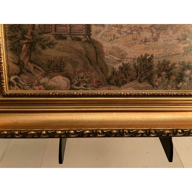 European Tapestry Depicting a Mountain Landscape With a Log Cabin Framed For Sale - Image 4 of 7