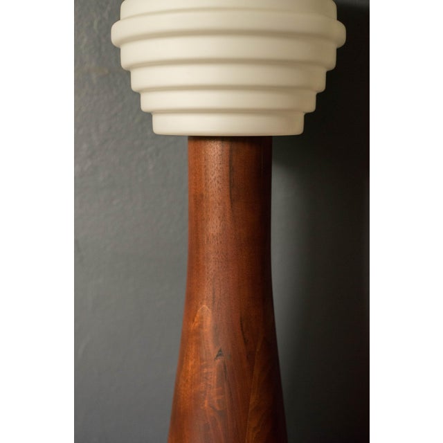 Vintage Sculptural Scandinavian Walnut and Glass Accent Table Lamp For Sale - Image 9 of 15