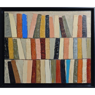 “Atelier Des Reliures,” Colorful Abstract Library Oil Painting, Framed by Sophie Dumont For Sale