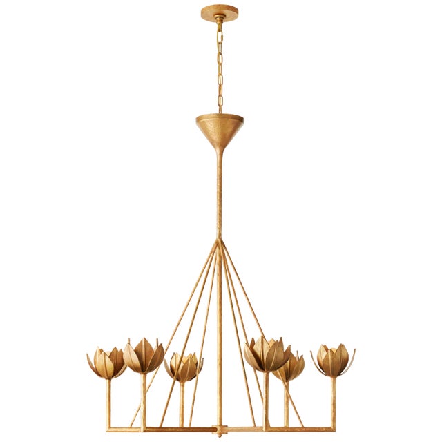Julie Neill for Visual Comfort Signature Alberto Large Single Tier Chandelier in Antique Gold Leaf For Sale