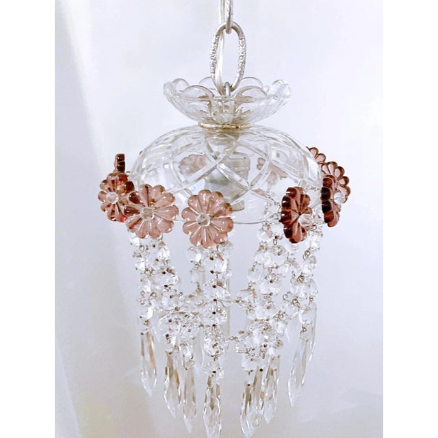 Traditional Vintage Parachute Chandelier With Hand Cut Glass Dish and Amethyst Colored Rosettes For Sale - Image 3 of 6