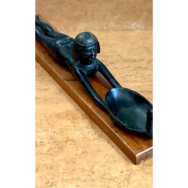Vintage Metal Egyptian Figure on Wood Base For Sale - Image 10 of 12