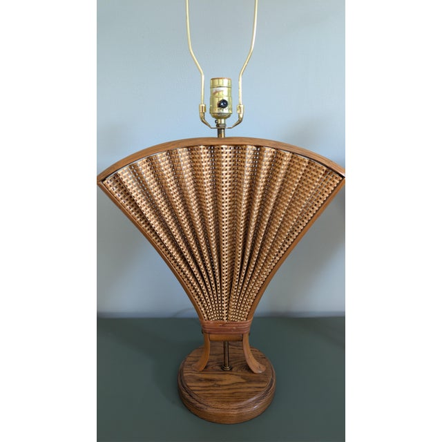 Vintage Woolums Wicker Rattan Fan Table Lamps, Pair of 2, Florida Made For Sale - Image 12 of 14