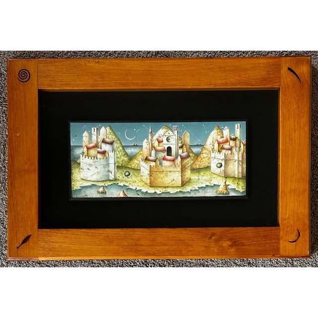 Vintage 1999 tempera painting on Terra cotta tile by artist Paolo Grinaldi. In original custom made ornate wood frame. The...