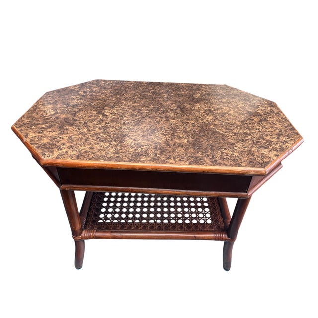 1980s Bombay Company Side Table With Hidden Drawer and Lower Caned Shelf. For Sale - Image 4 of 12