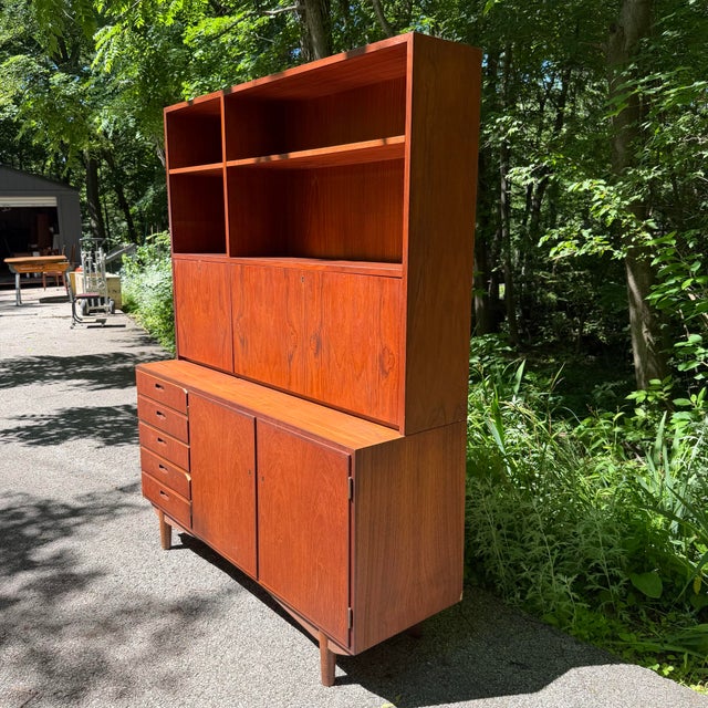 Mid 20th Century Danish Modern Two-Piece Bookshelf With Drop-Down Secretary Desk Top For Sale In Cleveland - Image 6 of 12