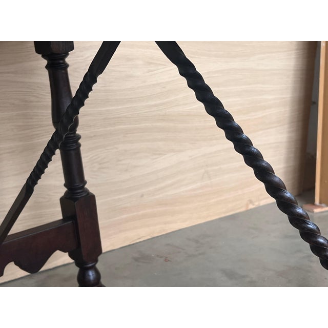 19th Spanish Side Table with Cared Turned Legs and Iron Stretcher For Sale - Image 12 of 18