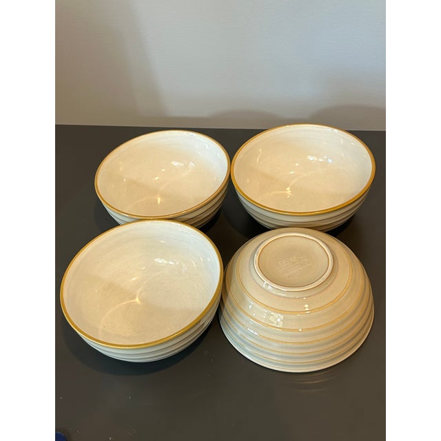 Vintage Mid-Century Modern Dansk Reactic Khaki Soup & Cereal Bowls Ribbed Stoneware - Set of 4 For Sale - Image 6 of 12