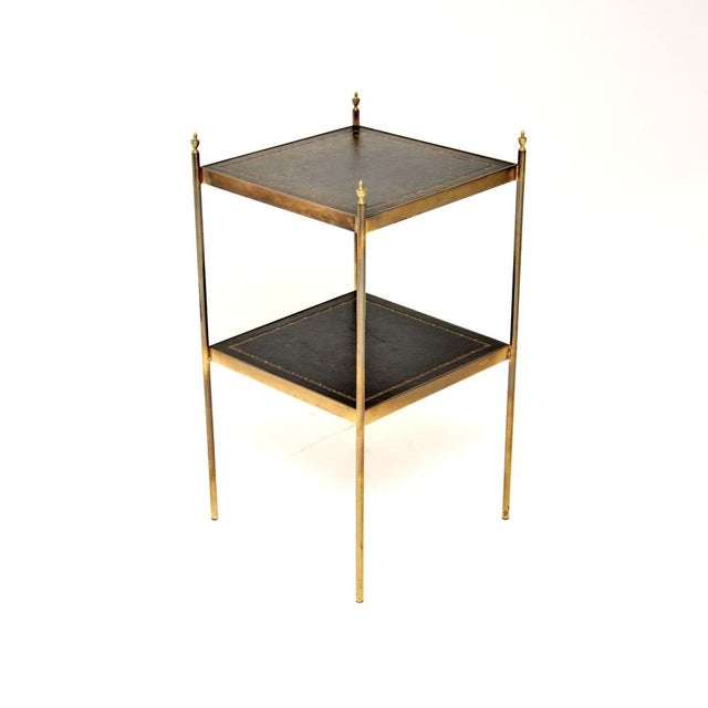 Mid-Century Modern Vintage Brass and Leather Side Table, 1960s For Sale - Image 3 of 9