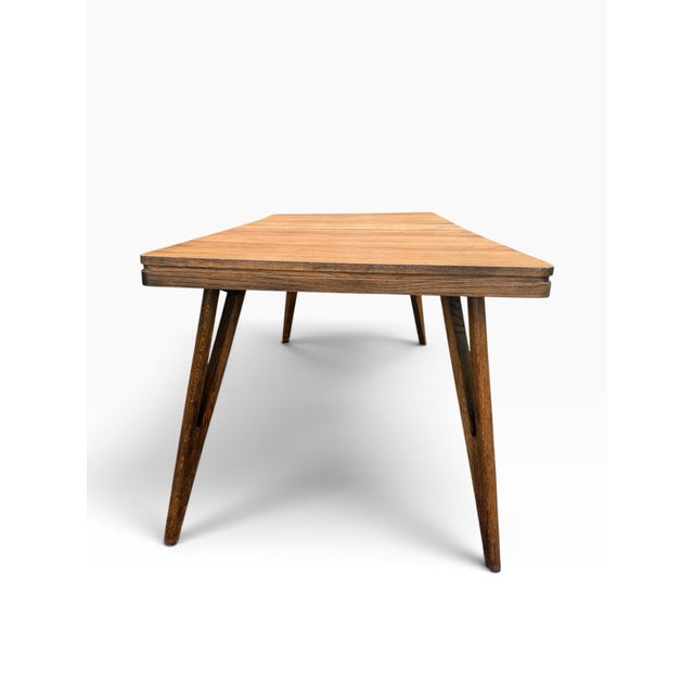 Brown Vintage Mid-Century Modern Solid Oak Extendable Dining Table With 2 Leaves For Sale - Image 8 of 11