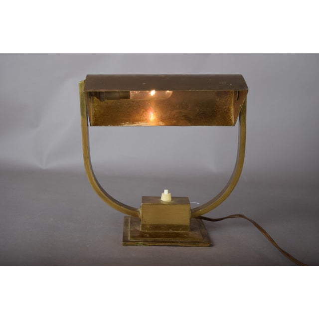 Art Deco Brass U-Frame Desk Lamp with Pivoting Shade, 1930s For Sale - Image 3 of 11