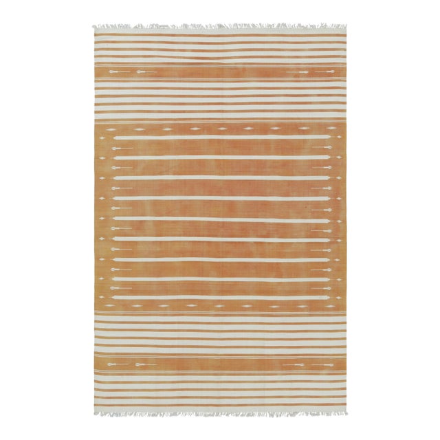 Rug & Kilim’s Contemporary Dhurrie Rug in Rust and White Stripes For Sale