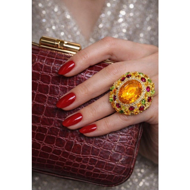 Bochic Vintage 7ct Lemon Citrine Multi-Gem & Diamond Cocktail Ring in 18K Gold For Sale - Image 9 of 9