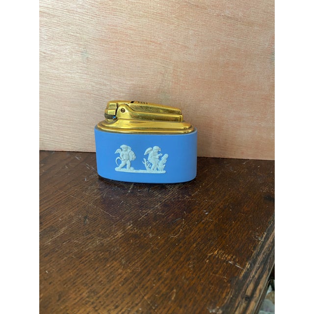 Mid 20th Century Vintage Wedgwood Blue Lighter With Cream Cherubs