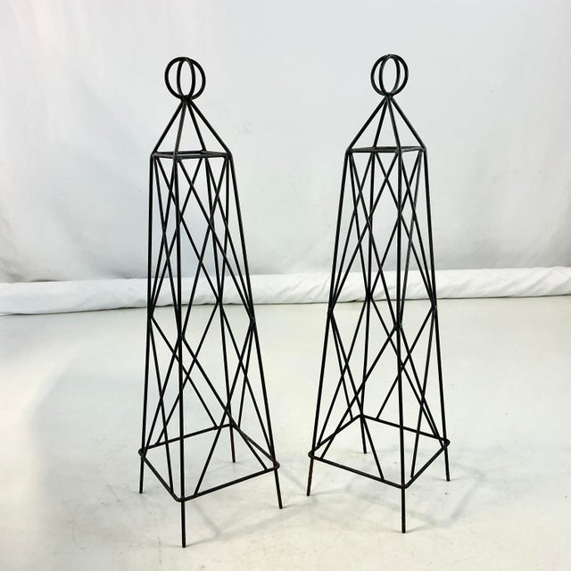 1980s Vintage French Brutalist Criss-Cross Tower Topiary Trellise Frames - A Pair For Sale - Image 9 of 9