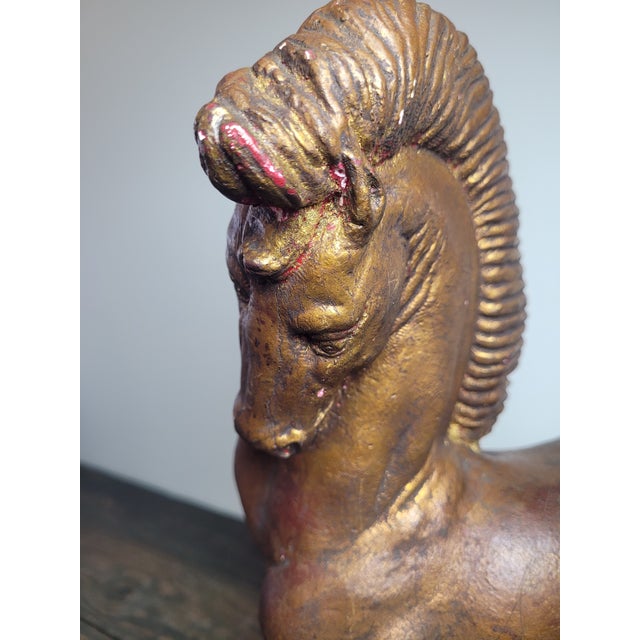 Sculpture Materials Hollywood Regency Bronze-Finished Plaster Stallion Sculpture For Sale - Image 7 of 12