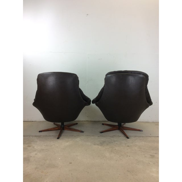 Mid-Century Modern Danish Modern Swivel Lounge Chairs With Leather Upholstery - a Pair For Sale - Image 3 of 12